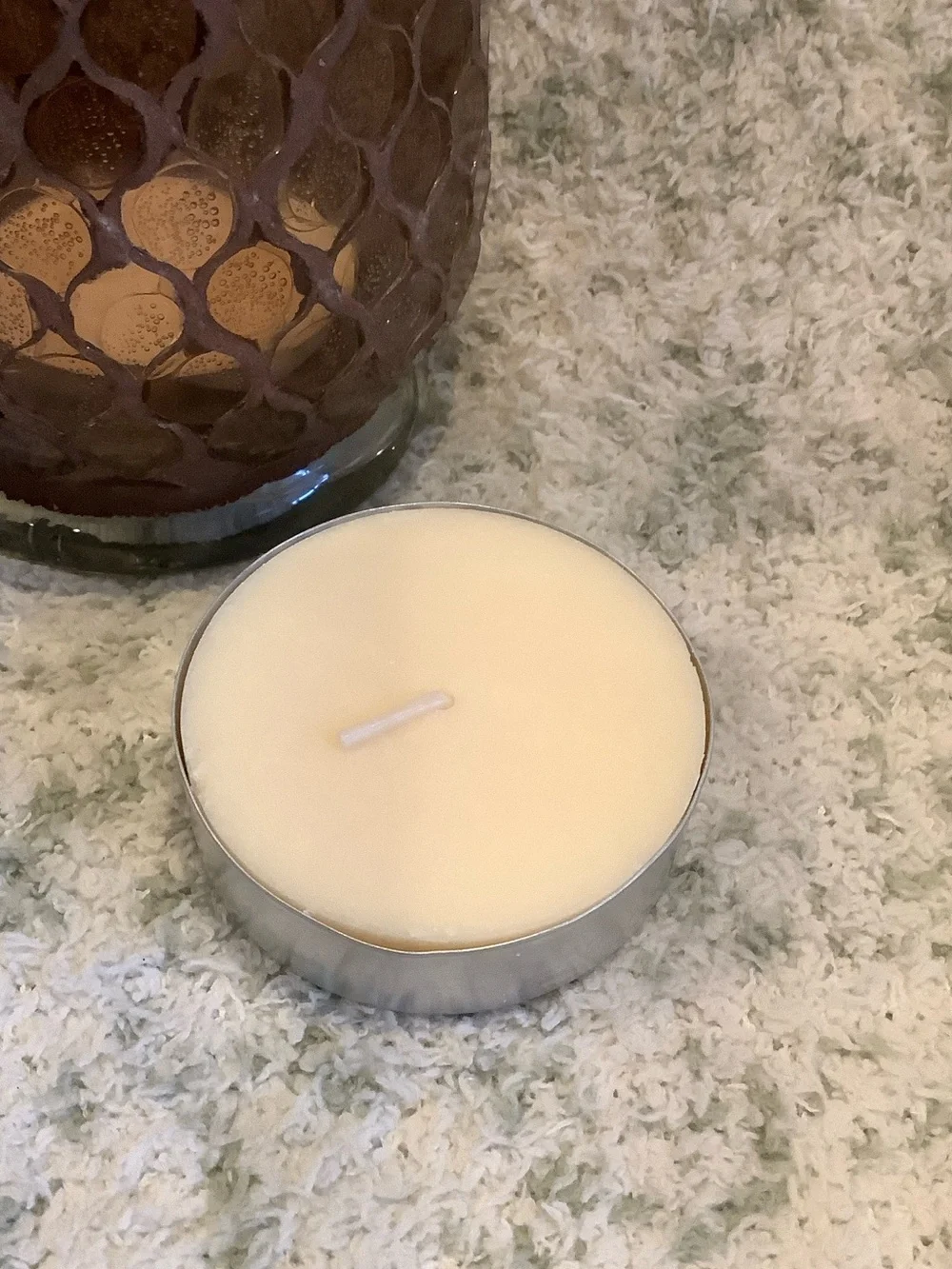 Brown Glass Moroccan Bohemian Romantic Candle Hurricane with 2 xl votives NWT